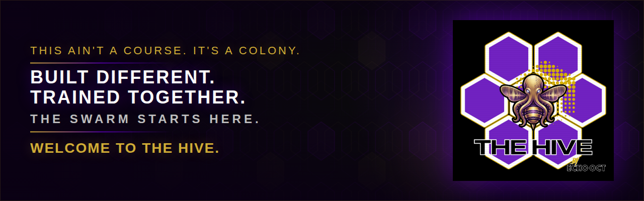 This ain't a course. It's a colony. Built different. Trained together. The swarm starts here. Welcome to The Hive.